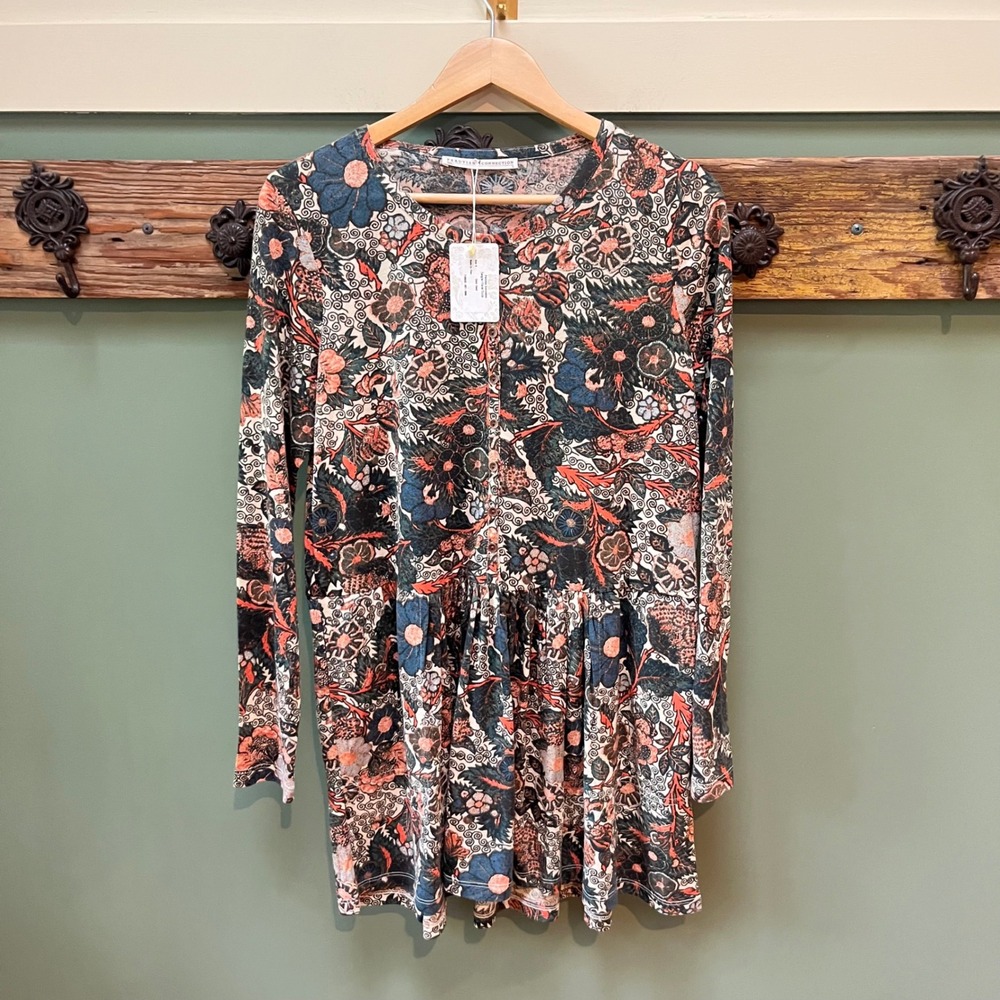 Peruvian Connection Tangler Floral Tunic Sand Pima Cotton Modal Size S 8 NEW